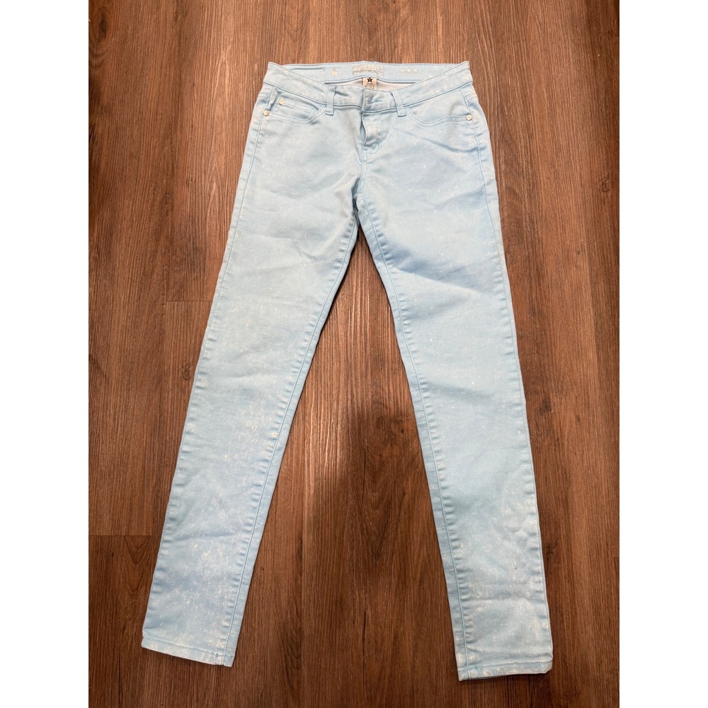 Celebrity Pink Womens Low Rise Skinny Jeans Light Blue Splatter Size 5